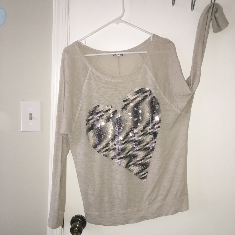 Express sequin heart long sleeve shirt